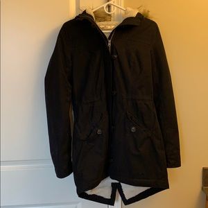 Black parka winter jacket